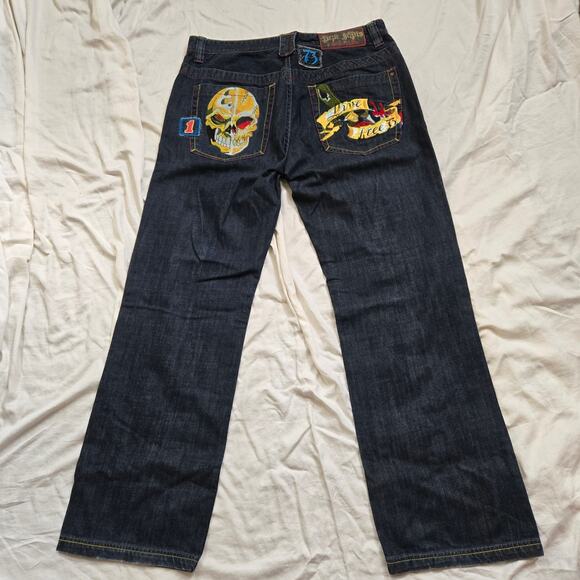 Vtg Pepe Jeans Mens Size 36x33 HTF Skull Live Free Dark Wash Y2K Hip-Hop - Picture 3 of 15